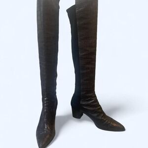 Croc embossed knee high boots black leather pointy toe Stuart Weitzman size 9.5